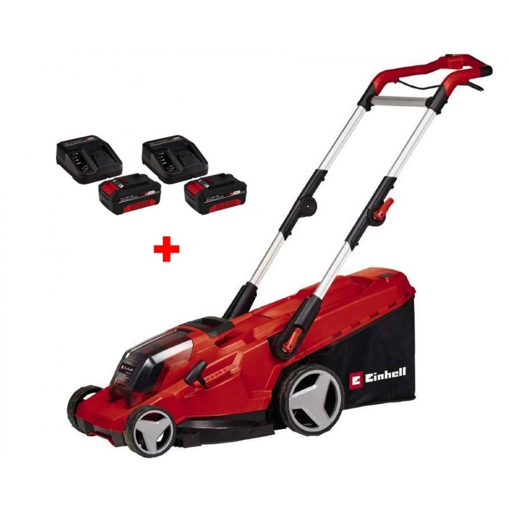 Уценка! Акция! Набор газонокосилка аккумуляторная бесщеточная Einhell GE-CM 36/41 Li - Solo + 2 зарядных устройства и 2 аккумулятора 18V 4,0 Ah