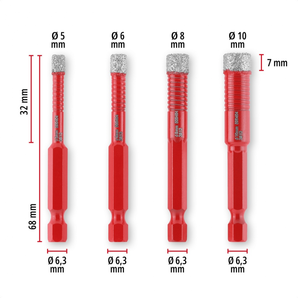 Набір трубчастих свердел по плитці, XS-Case, 4 шт (500404)
