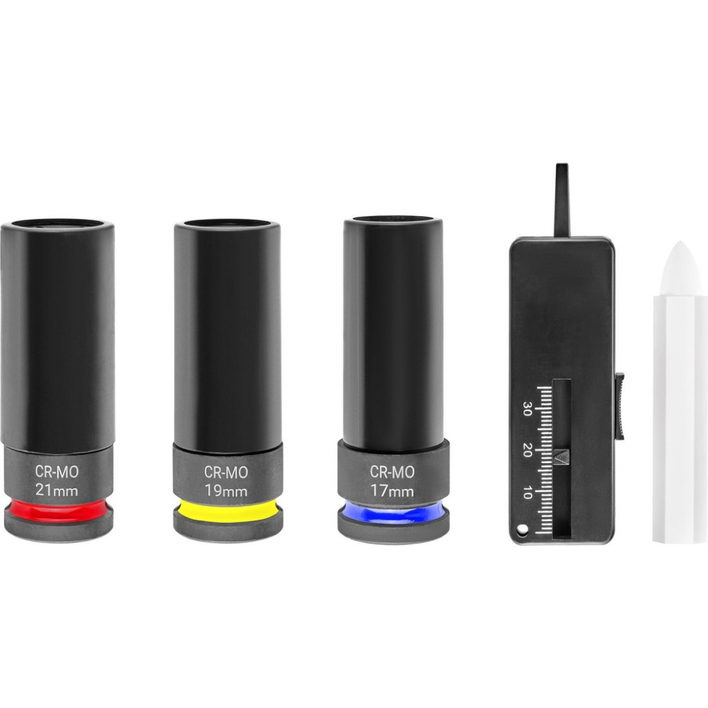 Набір ударних головок, 3 шт, вимірювач протектора і біла крейда для шин (109273)