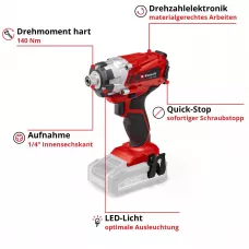 Шуруповерт ударный Einhell TE-CI 18/1 Li аккумулятор, Solo, 0-2300 об/мин, 140 Нм (4510034)