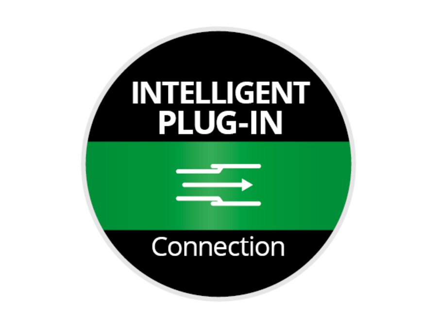 Круглый логотип с надписью «INTELLIGENT PLUG-IN – Connection» представляет собой интеллектуальную возможность подключения TE-VC 2580 SACL.