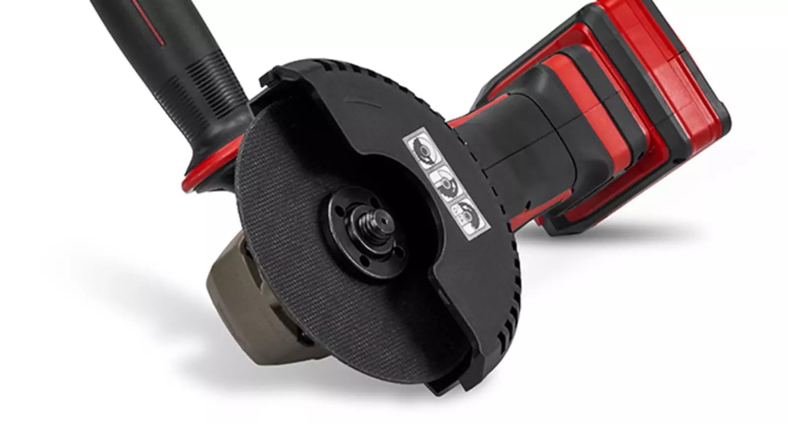 Детальний вигляд акумуляторної кутової шліфувальної машини Einhell TE-AG 18/125-2 Li (1x4,0 Ah) з встановленим відрізним диском.