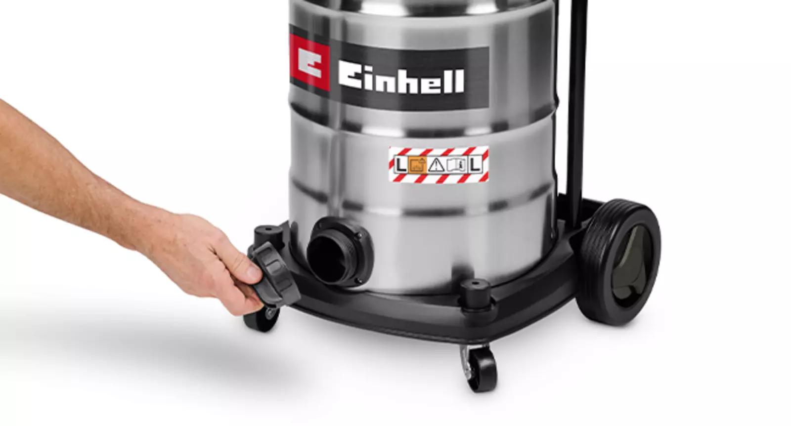 Користувач відкриває гвинт для зливу води в нижній частині пилососа для вологого/сухого прибирання Einhell TE-VC 4090 SACL.