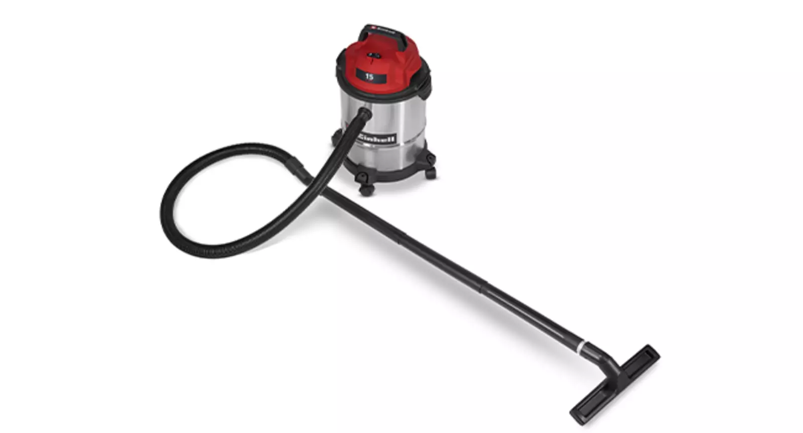 Пилосос Einhell TC-VC 1540 S у зібраному стані зі шлангом та насадкою для підлоги.