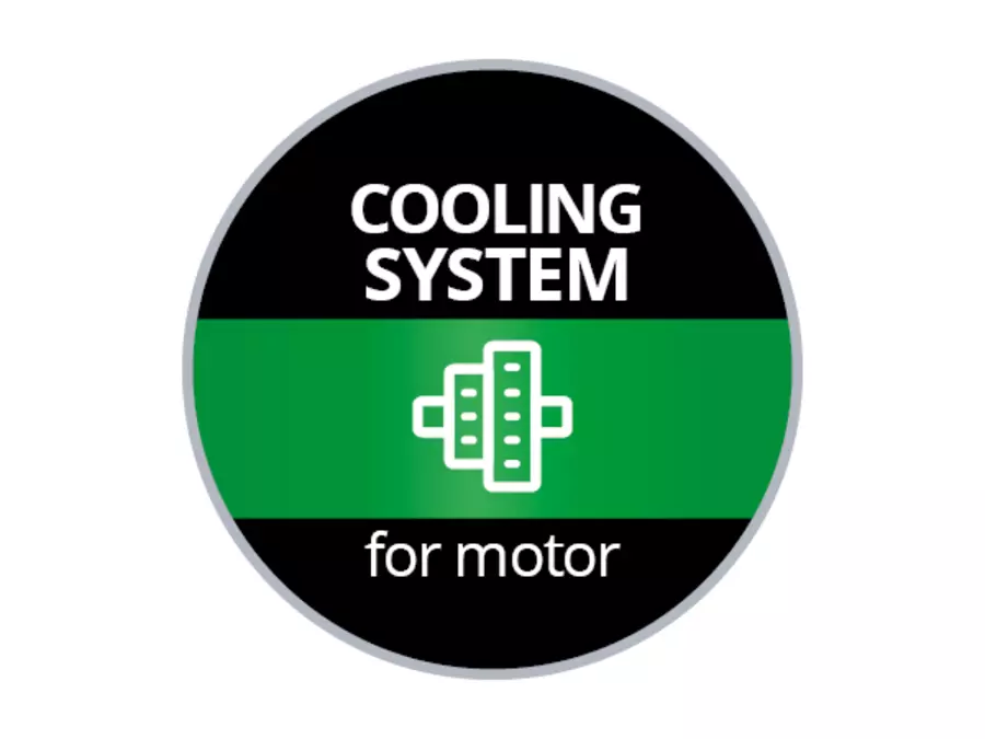 Круглий логотип з написом «COOLING SYSTEM – for motor» (СИСТЕМА ОХОЛОДЖЕННЯ – для двигуна) позначає систему охолодження двигуна пилососа для вологого/сухого прибирання Einhell TE-VC 4090 SACL.