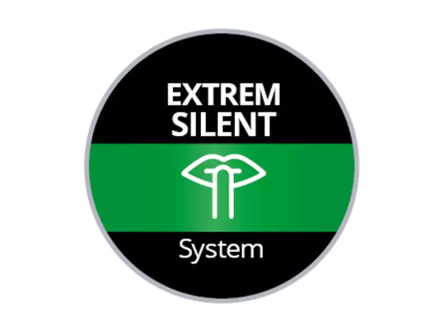 Значок пилососа для вологого/сухого прибирання Einhell TE-VC 5090 SACL: «Надзвичайно тиха система» на чорному фоні.