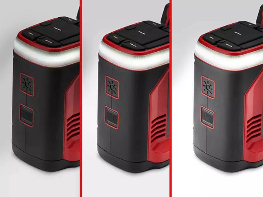 Три вида аккумуляторной электростанции Einhell TE-ES 18/150/1 Li-C-Solo с регулируемой яркостью света.