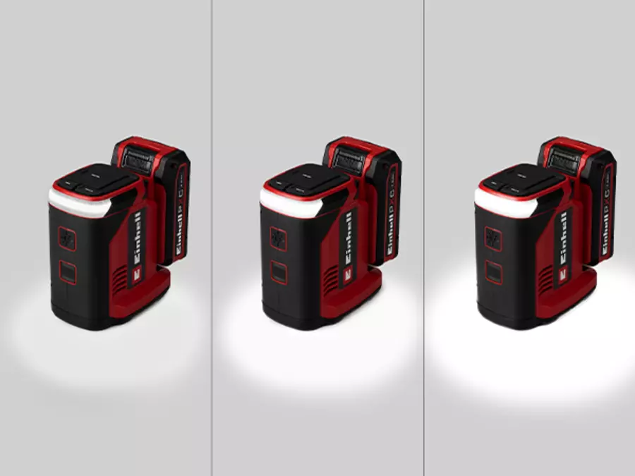 Три вида аккумуляторной электростанции Einhell TC-ES 18/150/1 Li-Solo с включенной светодиодной подсветкой с регулируемой яркостью.