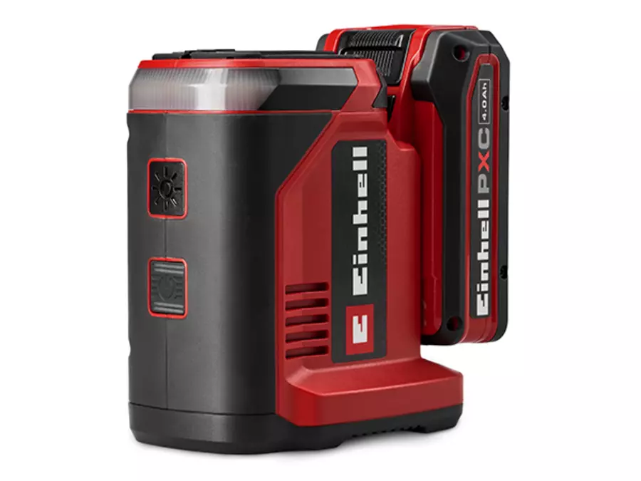 Аккумуляторная электростанция Einhell TC-ES 18/150/1 Li-Solo с установленным аккумулятором Power X-Change, изображена на белом фоне.