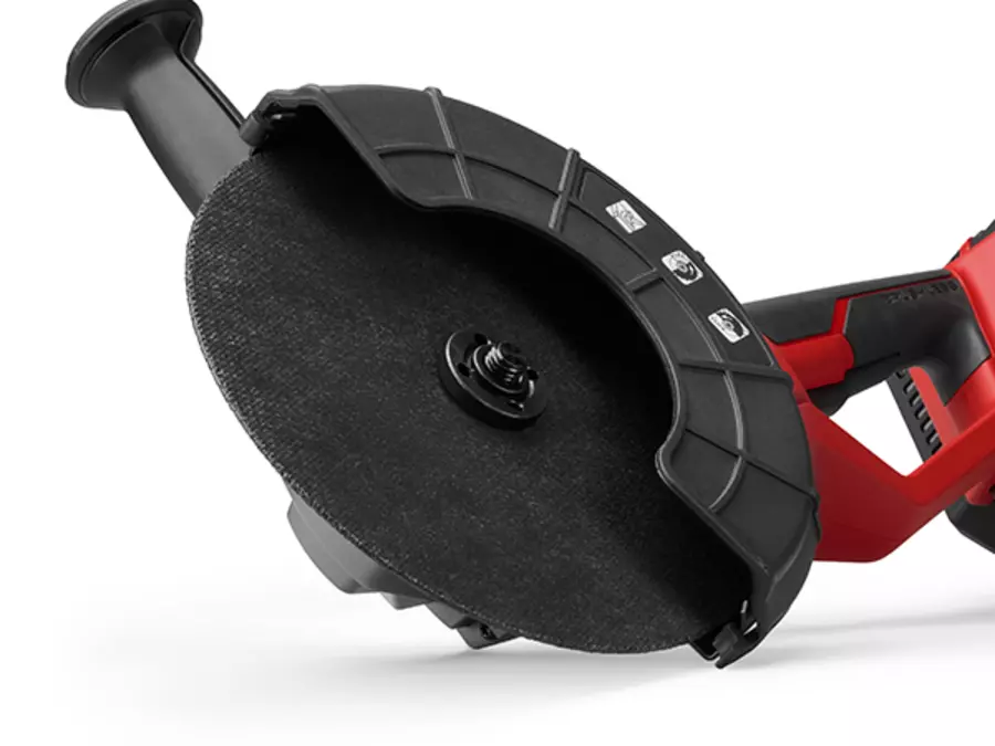 Захист від різання акумуляторної кутової шліфувальної машини Einhell Professional TP-AG 36/230-22 Li BL на білому фоні.