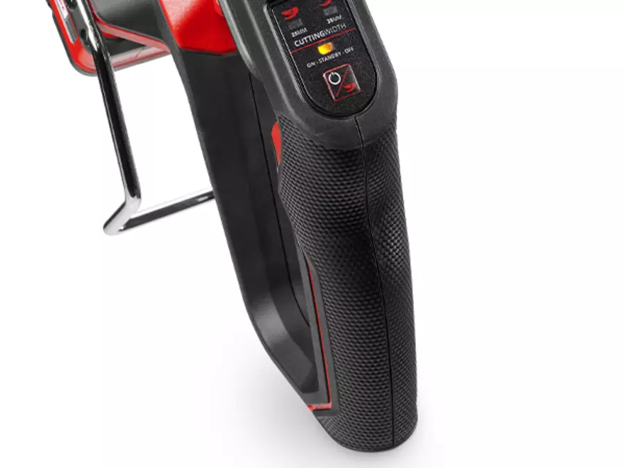 Крупний план ергономічної ручки з м’яким покриттям акумуляторного сучкоріза Einhell GP-LS 18/35 Li BL - Solo.